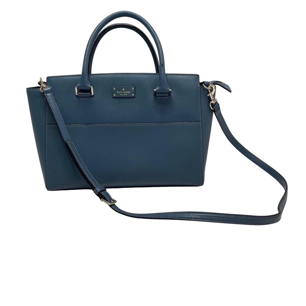 Kate Spade New York Blue Pebbled Leather Satchel Crossbody Bag Gold Hardware
